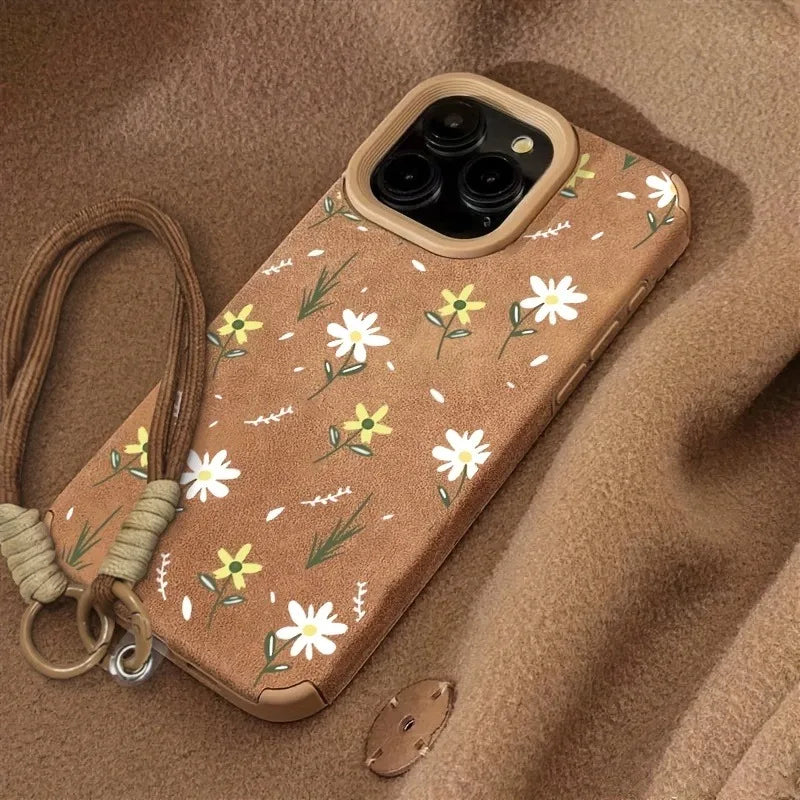 Funda iPhone con correa, estampado floral en piel sintética