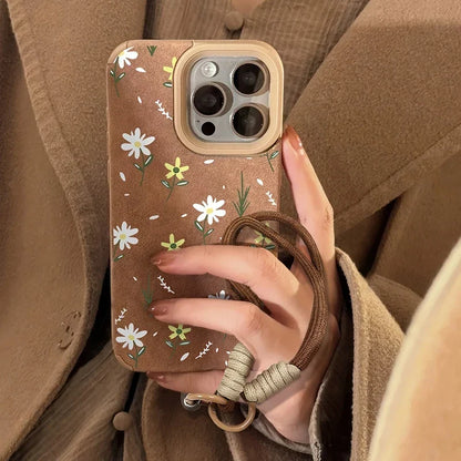Funda iPhone con correa, estampado floral en piel sintética