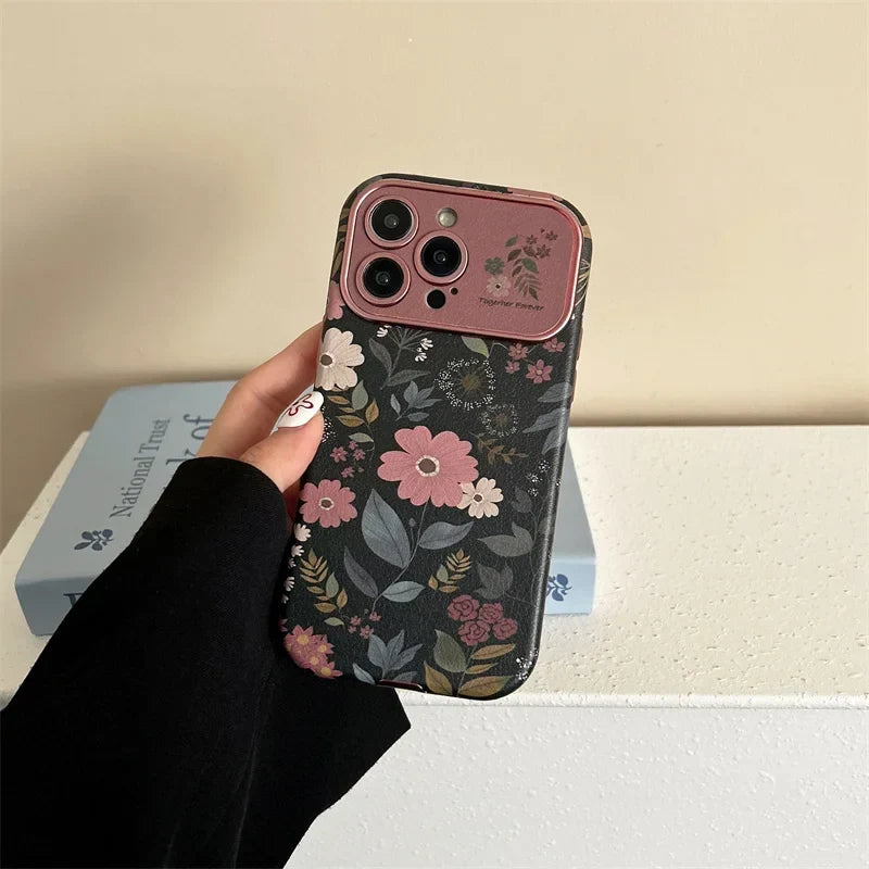 Funda de celular con crisantemos retro y correa de mano