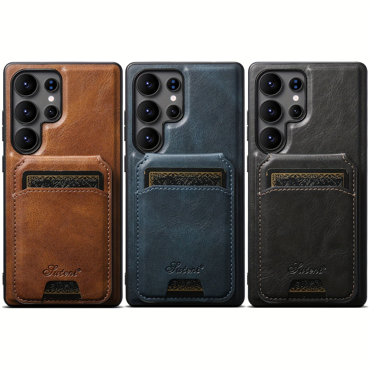 Funda magnética premium de piel con carga inalámbrica, soporte y tarjetero para Samsung