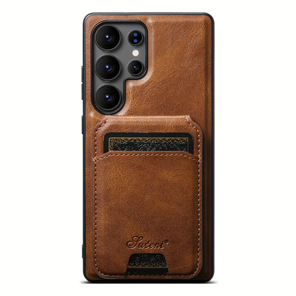 Funda magnética premium de piel con carga inalámbrica, soporte y tarjetero para Samsung