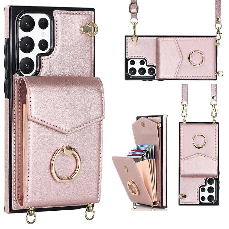 Funda cartera Samsung con correa cruzada y tarjetero, anillo soporte ajustable