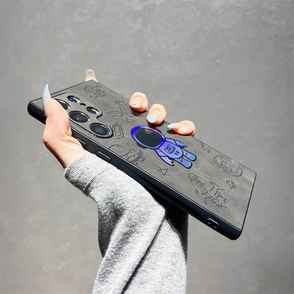 Funda de piel premium con astronauta grabado láser para Samsung, protección reforzada y estilo único