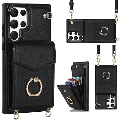 Funda cartera Samsung con correa cruzada y tarjetero, anillo soporte ajustable